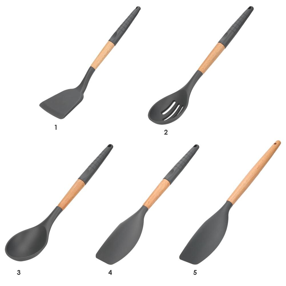 1pc silikon kjøkkenredskaper med bøk håndtak skje slikkepott pasta server visp øse sil til hjemmelaget bbq baking