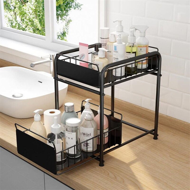 Drawer Organizer Kitchen Bathroom Storage Pull Out Under Sink Desktop Cabinet Basket