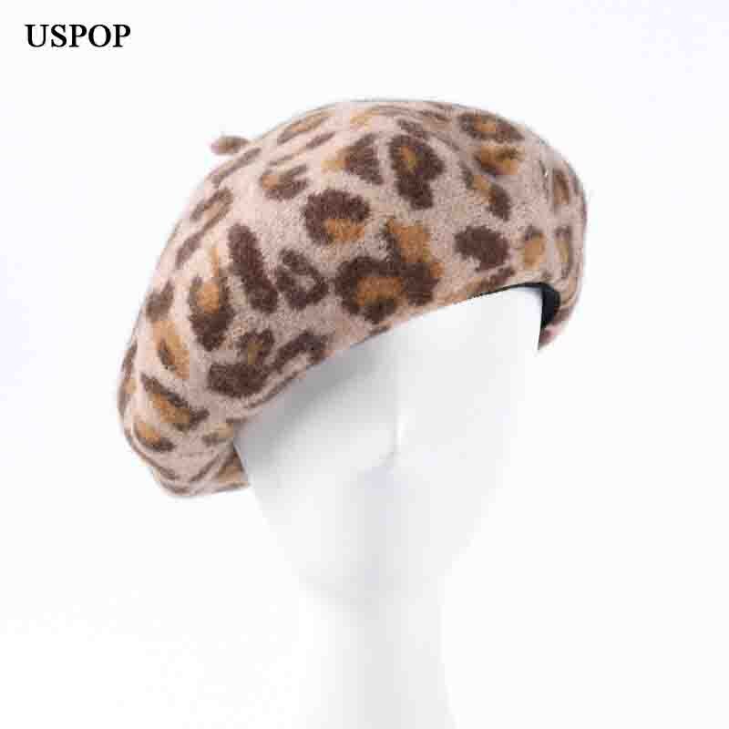 USPOP warm wool hats women thick leopard berets female wool beret hat autumn winter hat