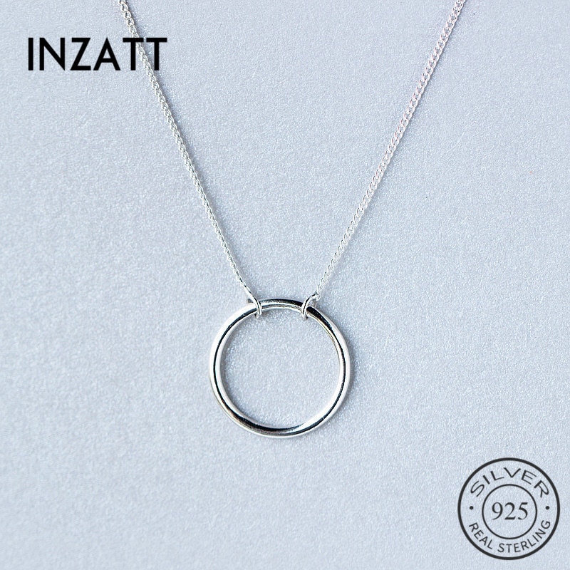 INZATT Minimalist Real 925 Sterling Silver Geometric Round Pendant Necklace For Women Classic Fine Jewelry