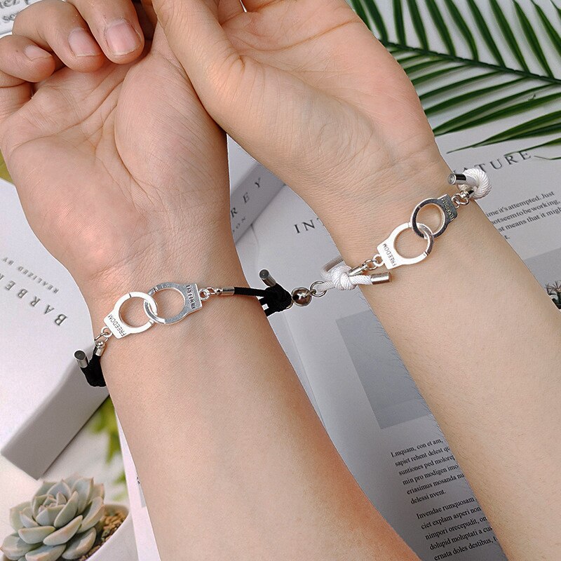 Conjunto de pulsera de esposas BBF para hombre y mujer, 2 uds., pulsera de cuerda ajustable, amuleto de amistad, pulseras a juego