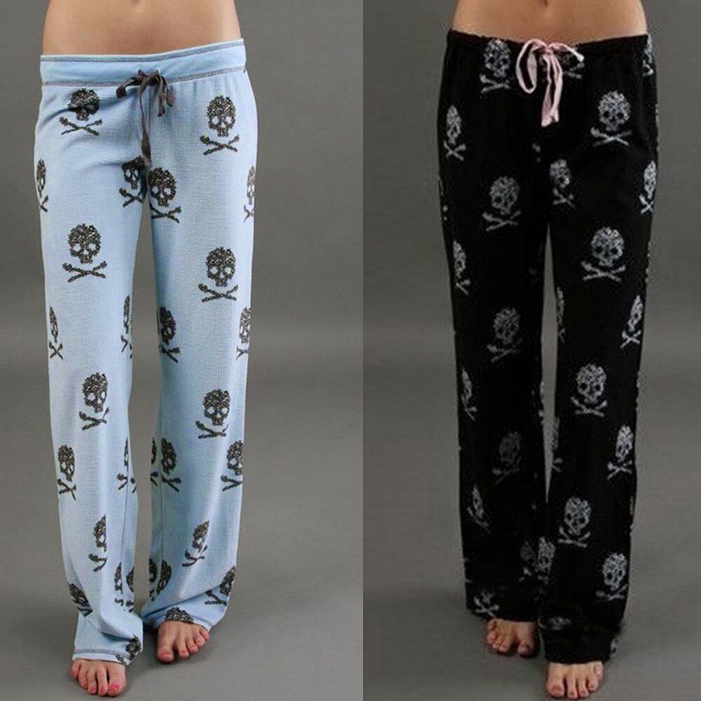 Pantalones Harem sueltos casuales para mujer, pantalones de baile para correr, pantalones de pierna ancha, pantalones con estampado de calavera para mujer # T1G