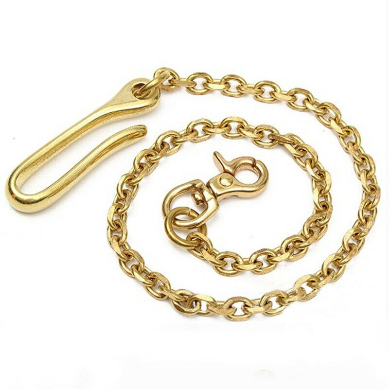 17.7" Solid Brass Fob Clip Waist chain with 2 hooks Trousers Jeans Wallet Men Belt Pants Keychain Metal Snap Hook DIY Accessory