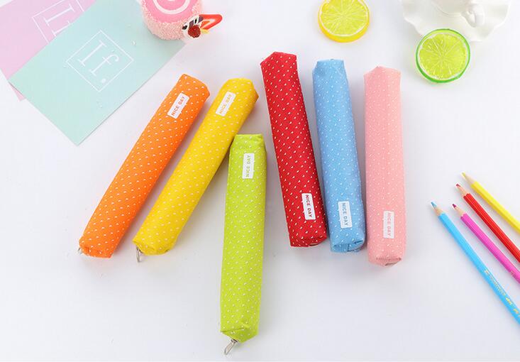 1pcs/lot Solid Color Polka Dot Pencil Bag for School Students , Candy Color Slim Long Pencil Bag