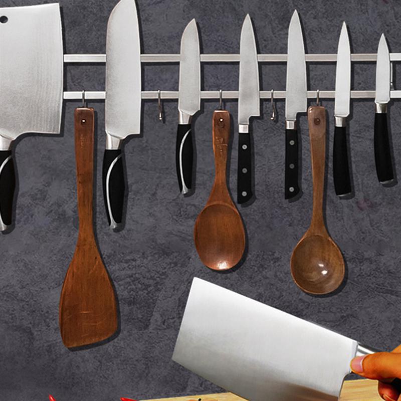 Roestvrijstalen magnetische messenhouder dubbele staaf gemakkelijk op te bergen messenrek aan de muur gemonteerde keukengereedschaphouder met 4 haken