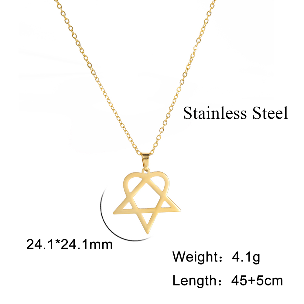 Lucktune-Collar colgante Heartagram estrella Collar de cadena pentagonal de corazón de acero inoxidable para mujeres de joyería de pareja