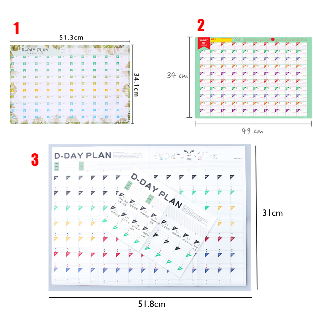 1 PC 100-Day Countdown Sign Calendar Learning Schedule Daily Agenda for Kids Study Planning Office School Supplies