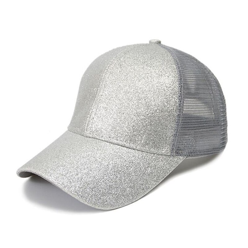 Esportes ao ar livre masculino e feminino lantejoulas fluorescente boné de beisebol abertura traseira rabo de cavalo glitter malha boné pato língua chapéu: gray