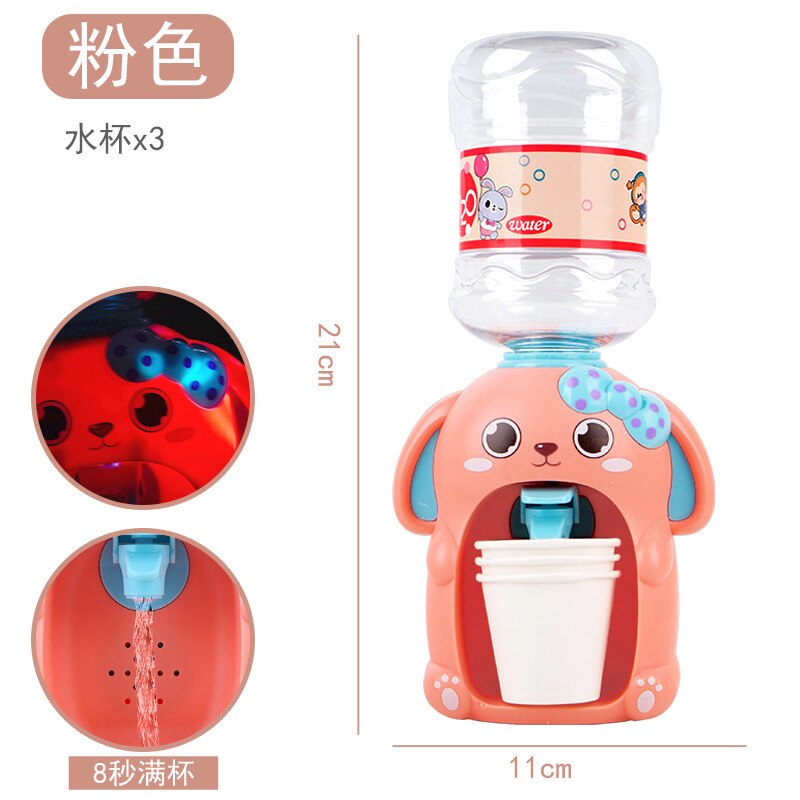 Mini Water Dispenser Simulation Appliance for Kids Cute Duck Rabbit Drinking Fountain with LED Water Cooler Juice Maker Machine: 8899-13-Pink Rabbit