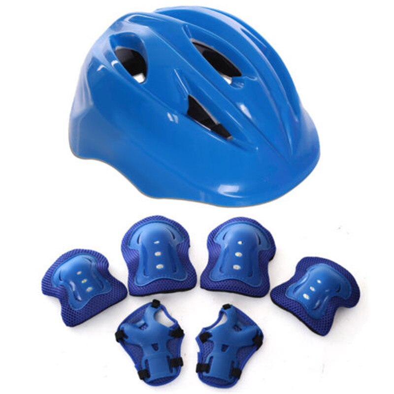 7 stuks beschermende uitrusting voor skaten, elleboog- en kniebeschermers, fiets- en skateboarduitrusting voor kinderen, buitensportuitrusting: Blauw