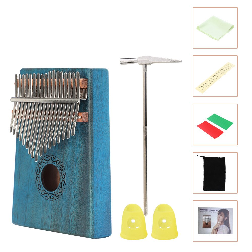 Mahogany Kalimba Thumb Piano - 17 Keys - Portable Musical Instrument with Tuning Hammer & Sticker