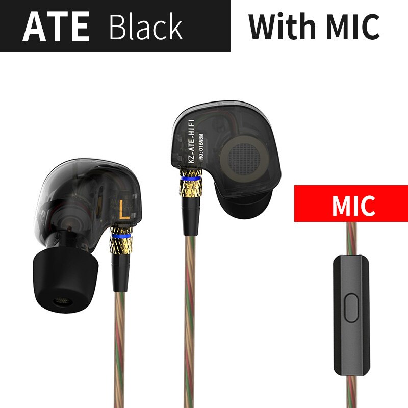 KZ ATE In Ear Earphone Driver HiFi Sport Running Music Earbuds Microphone Headset KZ EDX ZST ED12 ZS3 ES4 ZSE ED9: Black Mic