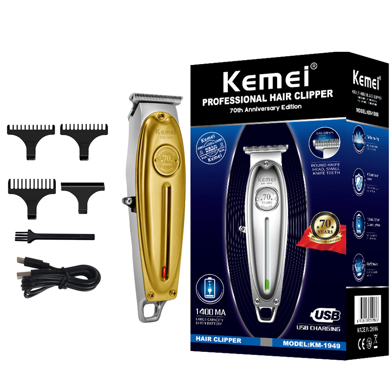 Kemei-maquinilla eléctrica para cortar el pelo para hombres, máquina para cortar el pelo de Metal, cabeza de aceite de 0mm, carga USB, 5w maquina de cortar cabello cortadora de pelo maquinilla de cortar: KM-1949  Gold