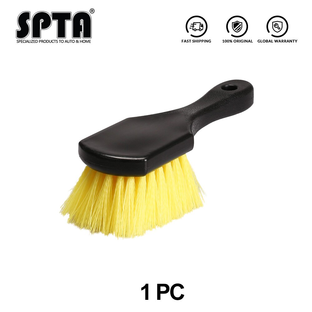 SPTA Car Beauty Hub Brush Short Handle Tire Cleaning Brush Car Wheel Rim Cleaning Tools Handheld Hard Nylon Bristlets Rim Brush: 1Pc Brush Yellow