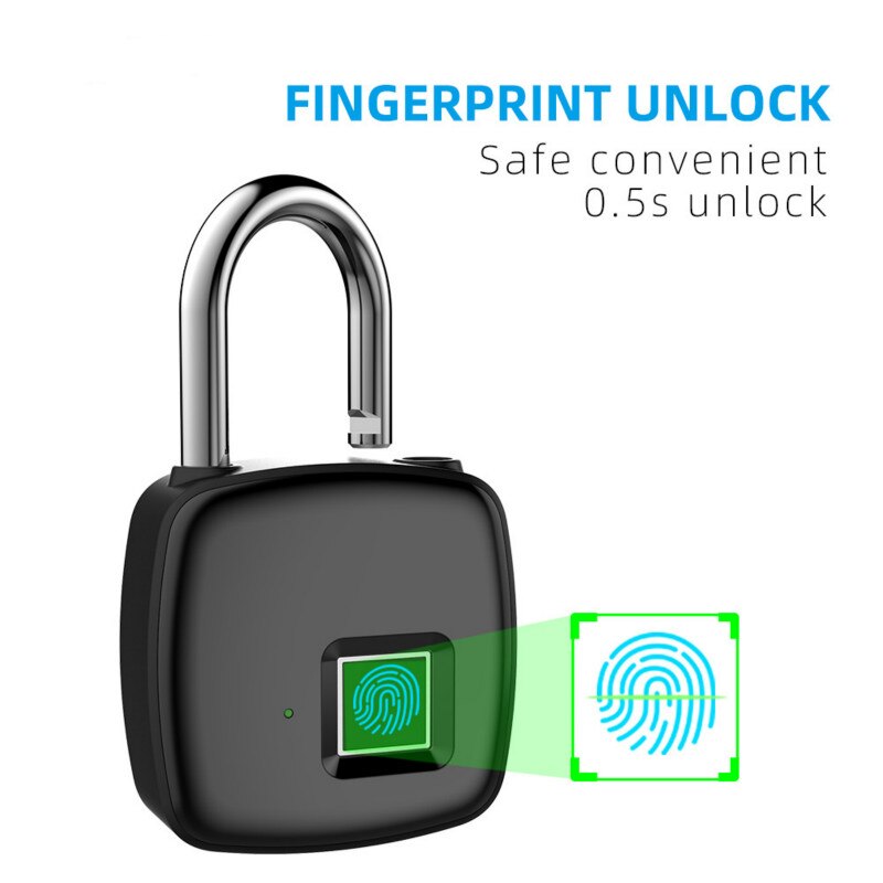 Small Smart Fingerprint Padlock anti-theft security boutique fingerprint lock IP65 Waterproof USB rechargeable Electronic Lock