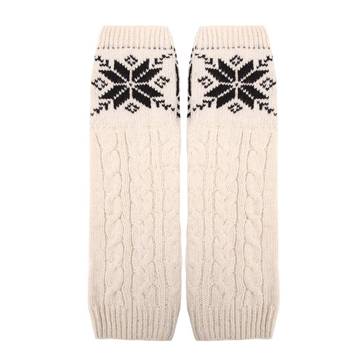 Gloves women knit woolen half-finger gloves autumn and winter women's snowflake warmth fingerless sleeves and long arm sleeves: White
