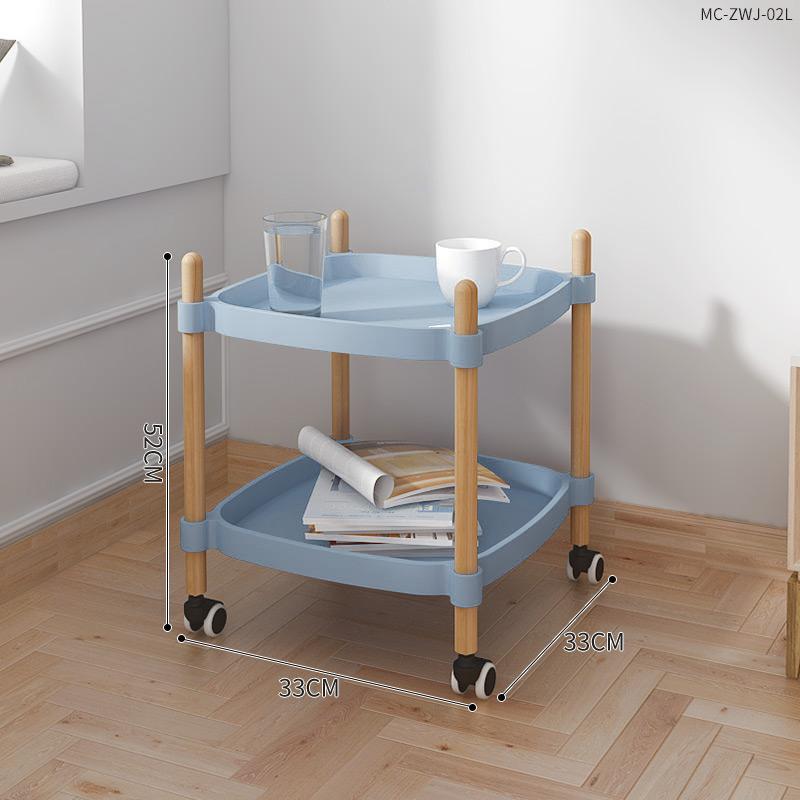 Trolley Floor Bedroom Living Room Bedside Table Modern Small Apartment Portable Coffee Table Small Size Storage Rack: Blue-two layers