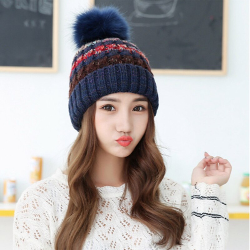 Cable Knitted Bobble Hat Plain Mens Womens Kids Beanie Warm Winter Pom Wooly Cap: HT9594NV