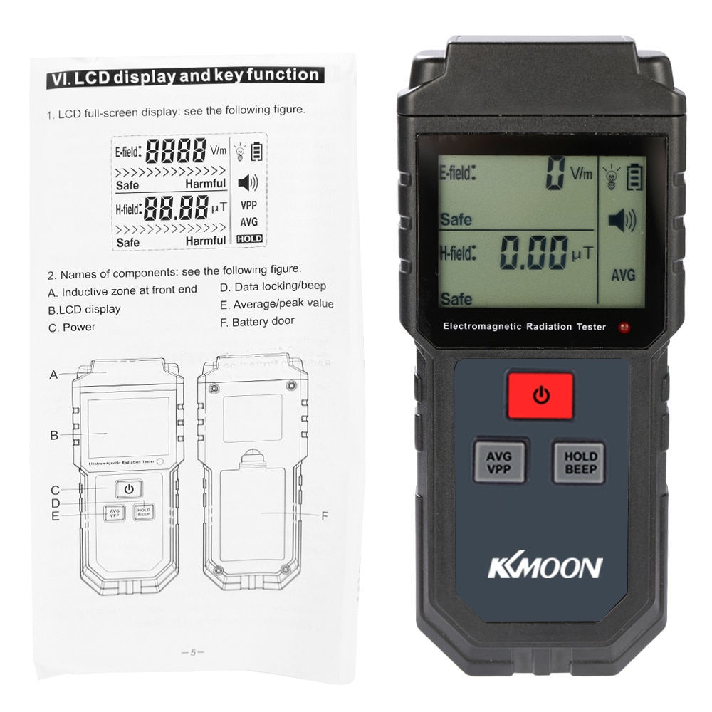 KKmoon Taşınabilir El Dijital LCD EMF Metre Elektromanyetik Radyasyon ...