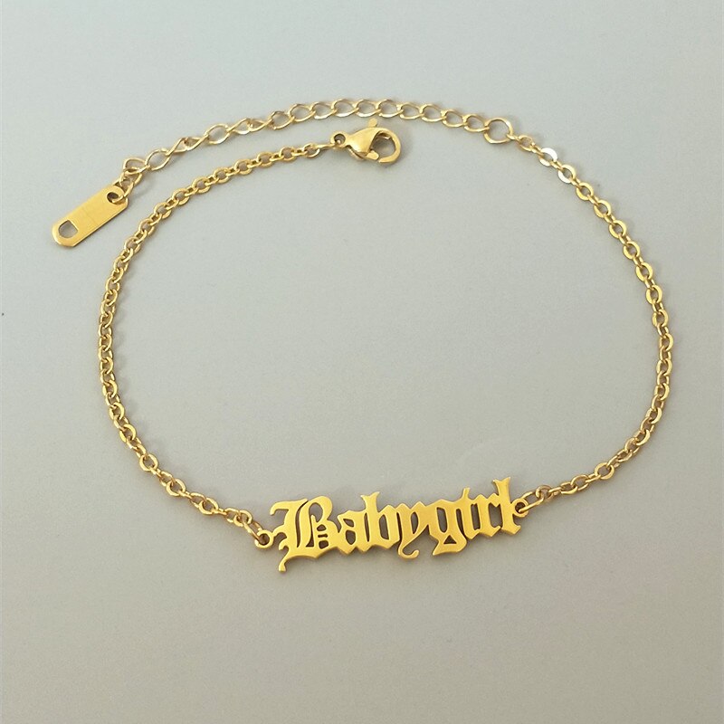 Baby Girl Anklets Gold Chian Enkelbandjes Sieraden Old English Font Letter Bracelets Boho Jewelry Women Graduation