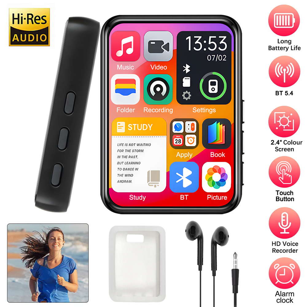 2025 Neuer Bluetooth 5.4 Touchscreen-MP3-Player HiFi Verlustfreie Musikwiedergabe Eingebauter Lautsprecher 32 GB Unterstützung Aufnahme E-Book