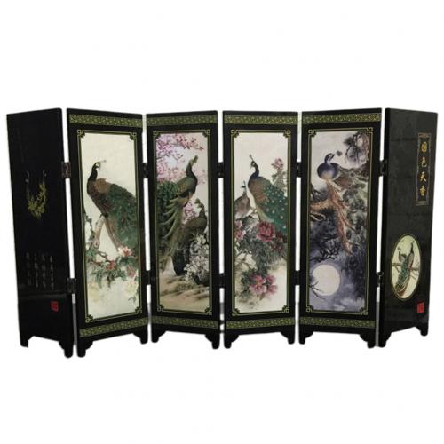 Wooden 6-Panel Peacock Screen Room Divider Folding Partition Desktop Decor: Default Title