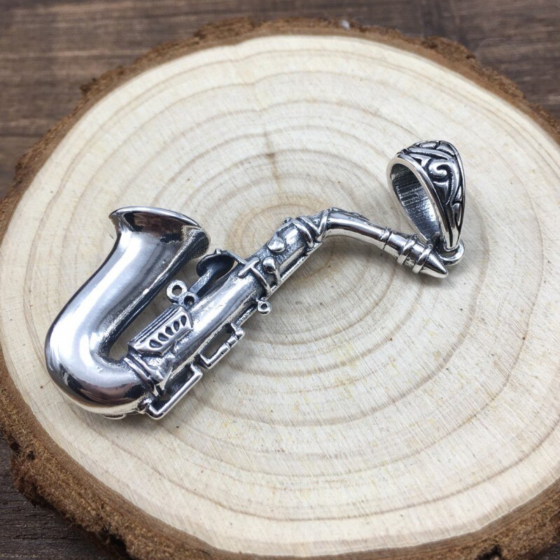 BOCAI real pure s925 silver Man and Woman pendant saxophone rock chain pendant