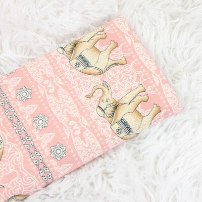 Tela de algodón grueso con estampado de elefante pequeño, tejido de media yarda con estampado de elefante pequeño de viento nacional, hecho a mano, para ropa, T1100: pink