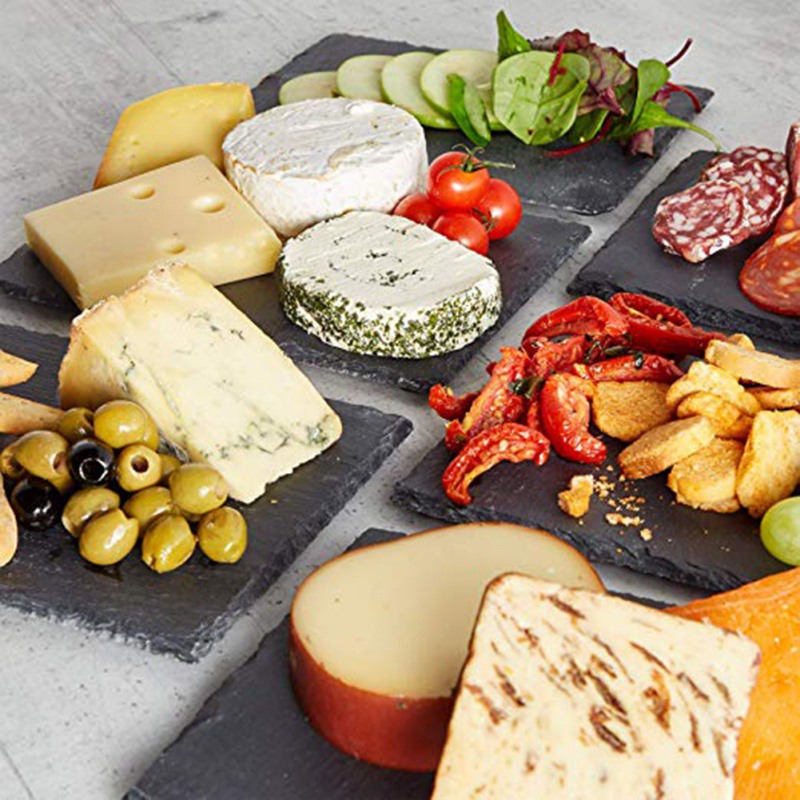 Slate Stone Coasters Rectangle Black Serving Plate For Cake Bar Kitchen Natural Edge Stone Drink Coaster Pad