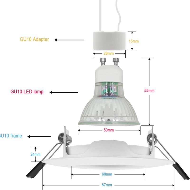 Lampada da incasso a soffitto a portato per faretto con cornice regolabile Sig16 GU10 Lampadina da incasso con ritaglio 70mm
