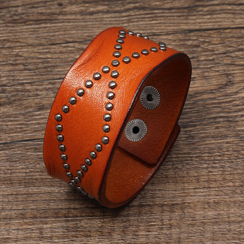 Fatti a mano Rivetto Braccialetto di Cuoio Largo per Gli Uomini Vintage Wrap Braccialetti Del Wristband Dei Monili Delle Donne Cinghia Regolabile