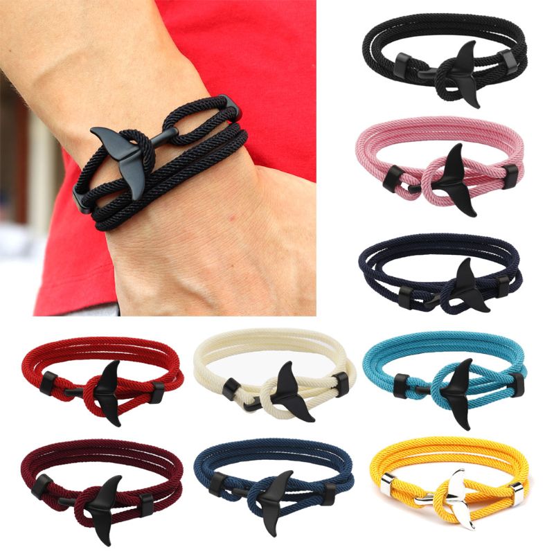 Summer Handmade Whale Tail Viking Rope String Bracelet Beach Surfing Paracord Wristband Jewelry Unisex