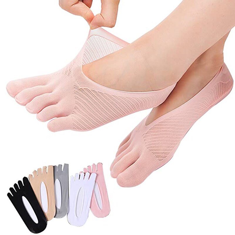 5 Pairs Five Toe Breathable Socks Comfortable Non-Slip Low-Cut Liner Invisible Toe Socks for Women Relieve Toe Pain