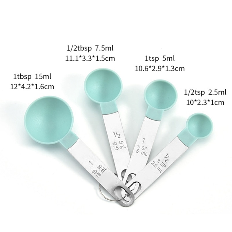 Juego de 4 cucharas y vasos medidores de cocina con mango de acero inoxidable, perfectas para herramientas para hornear fuentes de horno, utensilios de cocina