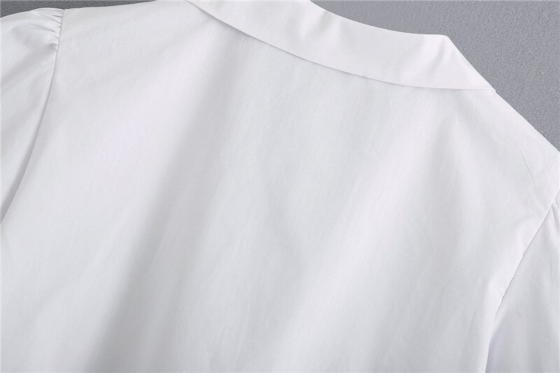 Hsa søt hvit sløyfe kant all-match bluser sommer bomullstopper dame kortermet uformelt kontor dame blusas skjorter
