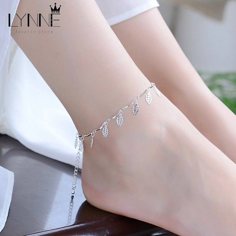 Bracelets de cheville porte-bonheur en argent Sterling 925, breloque de plage, style bohème, chaîne de pied, pendentif trèfle et feuille, de bijoux pour femmes, nouvelle