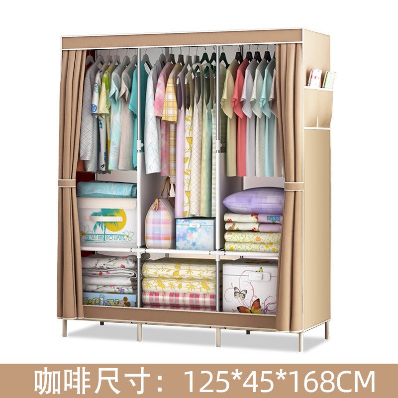DIY Non-woven Folding Portable Wardrobe Bedroom Furniture Bedroom Storage Cabinet Simple modern dustproof wardrobe: Coffee