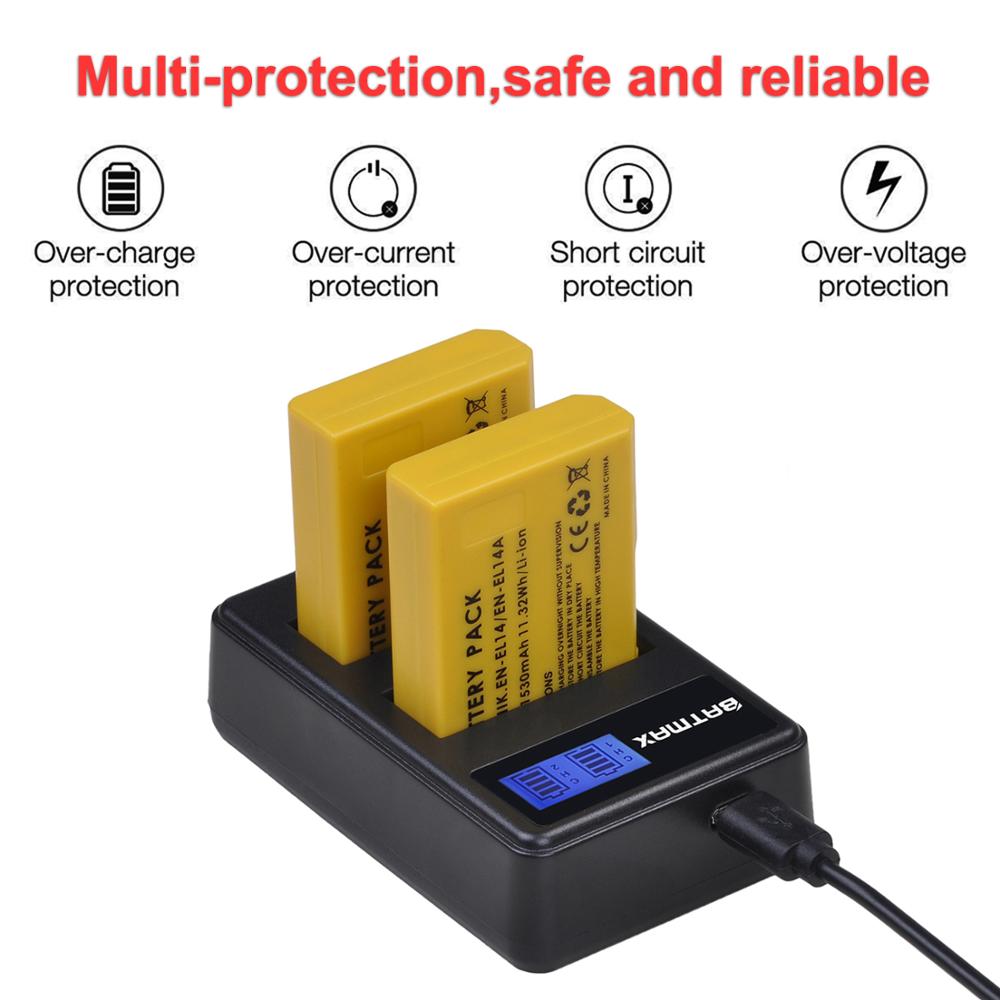 Batmax EN-EL14 EN-EL14a Batterij Akku + Lcd Usb Dual Charger Voor Nikon P7800,P7700,P7100,P7000, d5600, D5500,D5300,D5200,D5100,D3200
