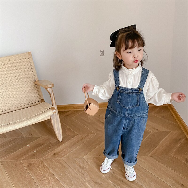 Kinderen Denim Overalls Jongens Meisjes Pure Kleur Jumpsuit Mode Lente Herfst Alle-Match Overalls Kids Kleding