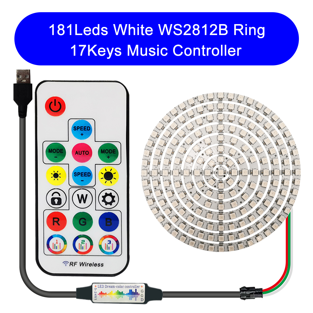 DC5V WS2812B DIY LED Ring 8 to 241 Pixels 5050 RGB Individually Addressable WS2812 Round Modules With 17Keys Music RF Controller: Chocolate