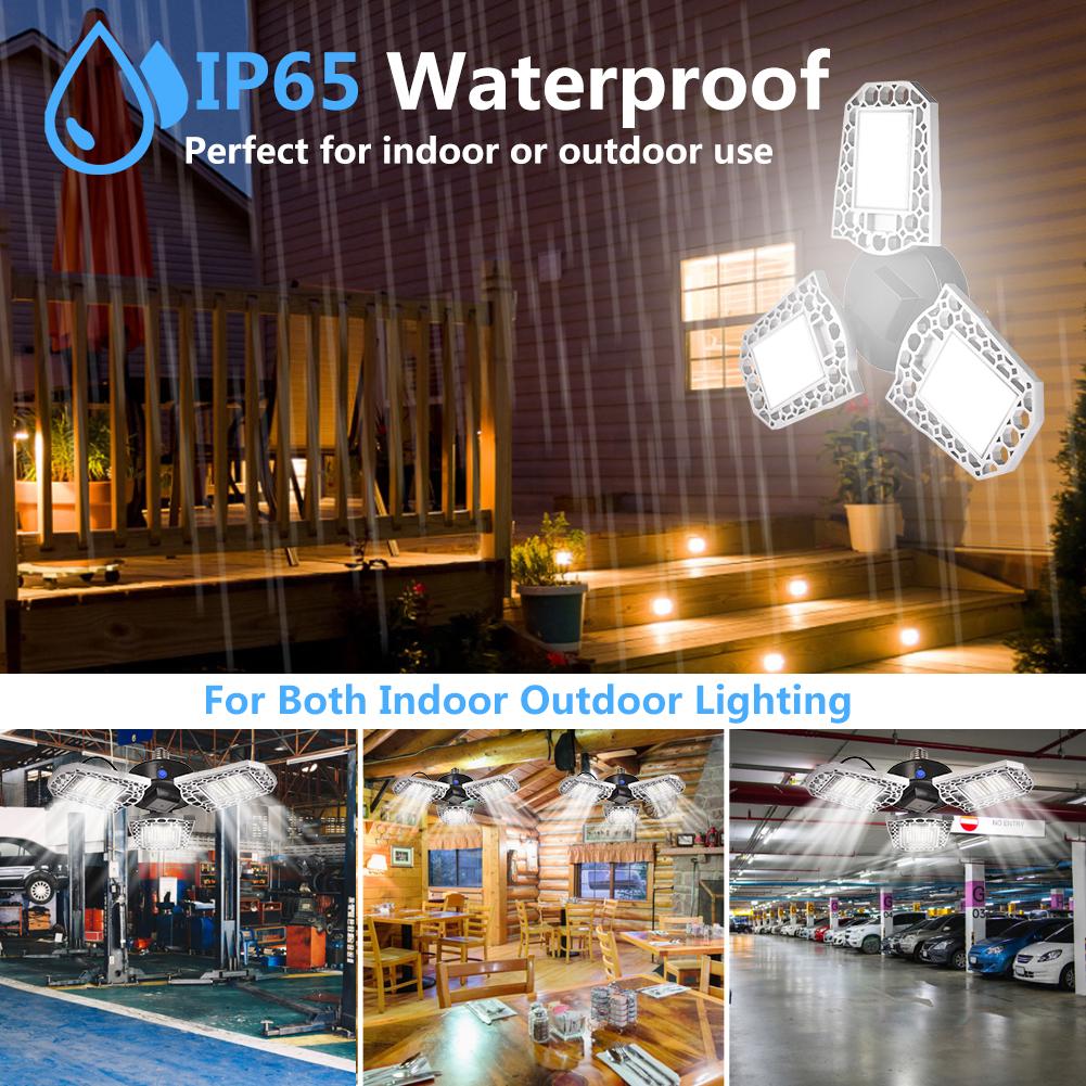 100w LED Garage Lamp Dusk To Down Induction Deformable Lamp E27 High Bay Light IP65 Industrial Lamp With 3 Adjustable Panels