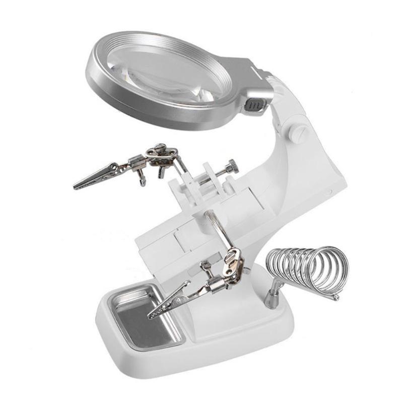 Lupa de lupa con LED de soldadura 3X 4.5X, lupa de hierro para soldar, soporte de pinza de cocodrilo, herramienta de reparación de soldadura manual: Clip Type Magnifier