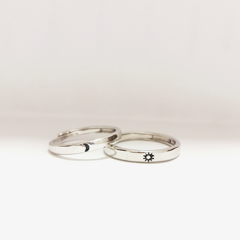 Simple Opening Sun Moon Ring Minimalist Silver Color Sun Moon Adjustable Ring For Men Women Couple Engagement Jewelry