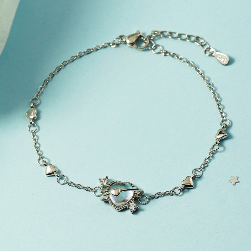 925 Sterling Zilveren Maansteen Hart Charm Armband Voor Vrouwen Meisjes Vriendin Bruiloft Verjaardag Sieraden SL472