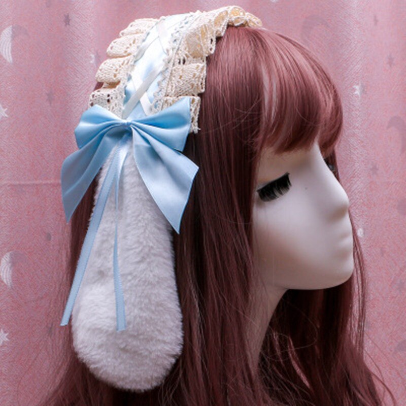 Lolita – serre-tête en dentelle avec nœud papillon, accessoire de coiffure japonais, oreilles de lapin, pinces à cheveux, Cosplay: 12
