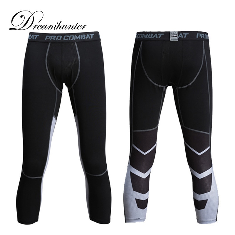 Hoge Elastische Compressie 3/4 Running Broek Voor Mannen Skinny Ademend Pro Fitness Mannelijke Strakke Sneldrogend Workout Jogger Broek