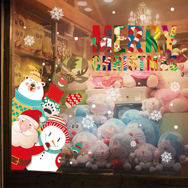 Merry Christmas Cartoon Wall Sticker Christmas Snowman Window Sticker Window Decals Christmas Wall Decal