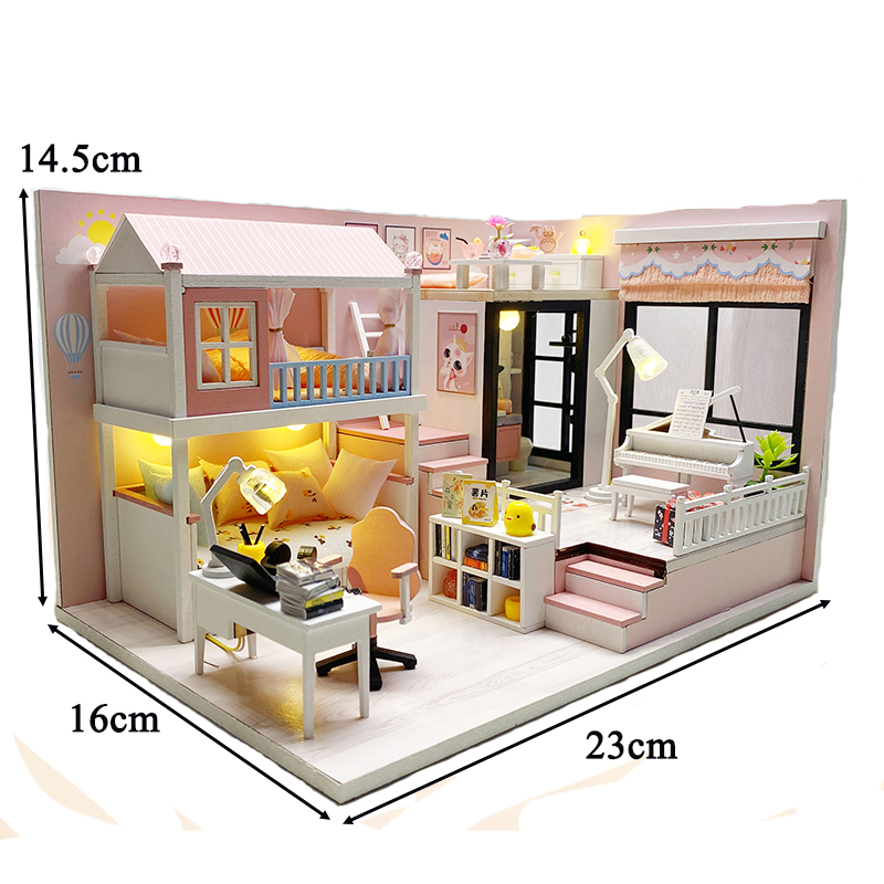 Maisons de poupées en bois pour adultes, bricolage, Kits de construction miniatures avec meubles, maisons de poupées légères, jouets, d'anniversaire pour adultes