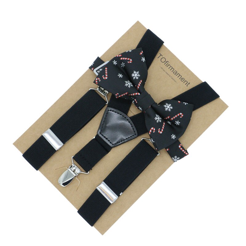 Fan shape leather solid kids event party suspender bow tie set adjustable 2.5cm width kraft paper packed baby