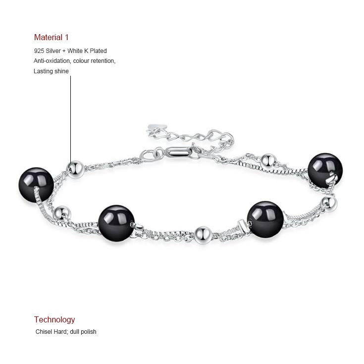 925 Sterling Silver Personality Black Bead Chain Bracelets For Women Lady All Match Daily Party AY976